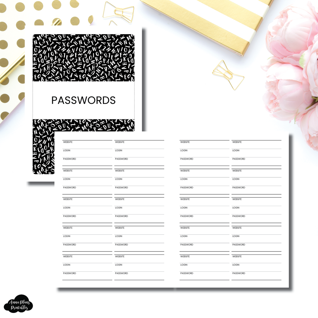 Classic HP SIZED | PASSWORD TRACKER Printable Insert