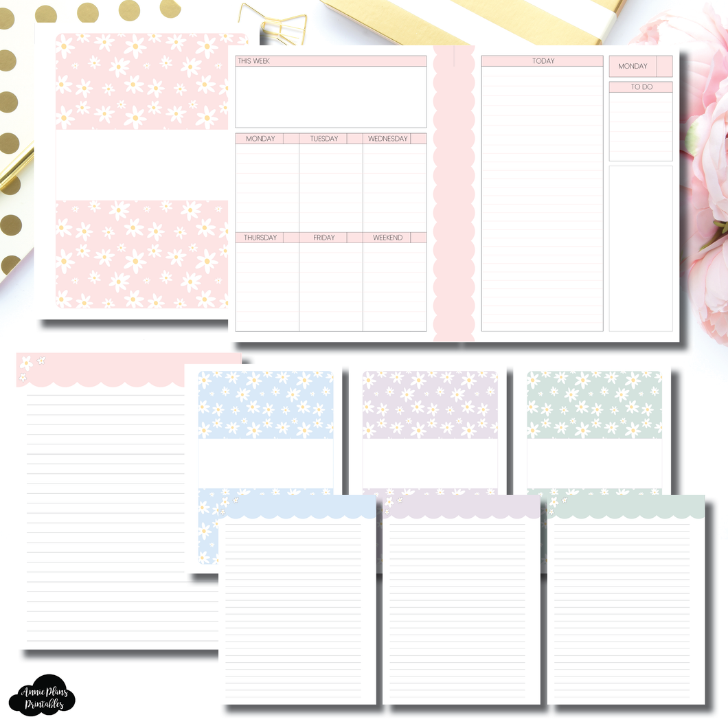 Personal Rings Size | Spring Daisies Daily + Lined Notes Printable Insert
