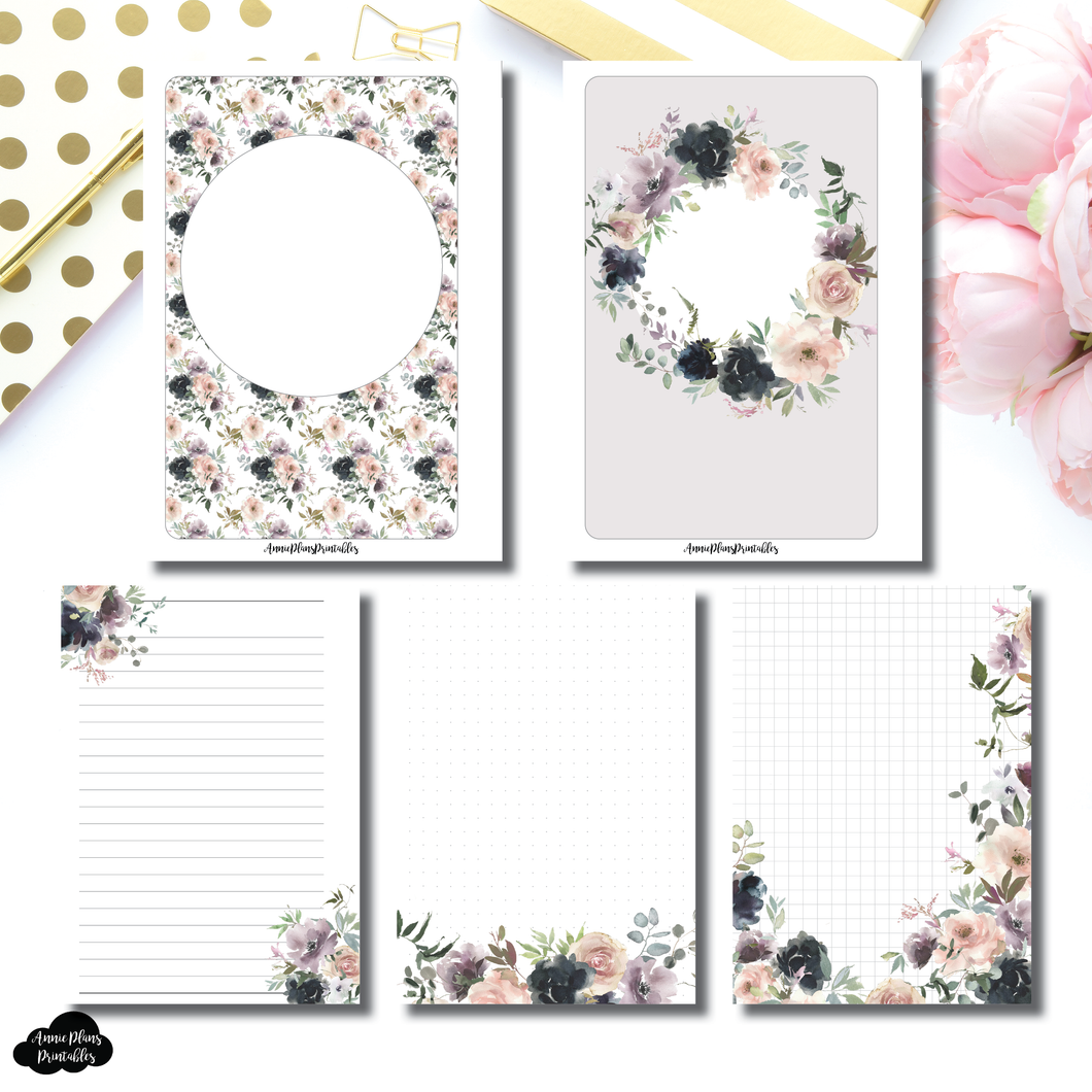 A6 Rings Size | Floral Bliss Notes Printable Insert