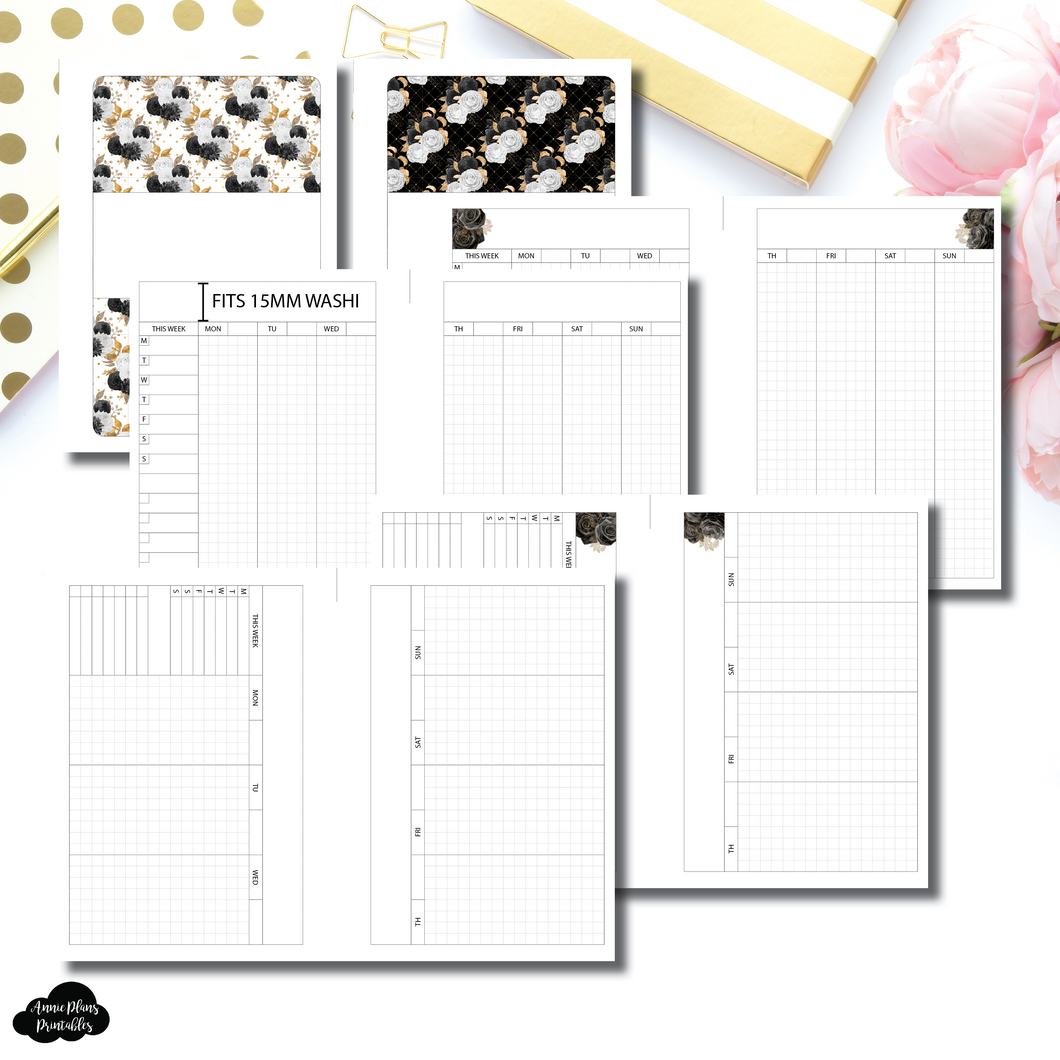 A6 TN Size | Glam Vertical Weekly Grid Printable Insert