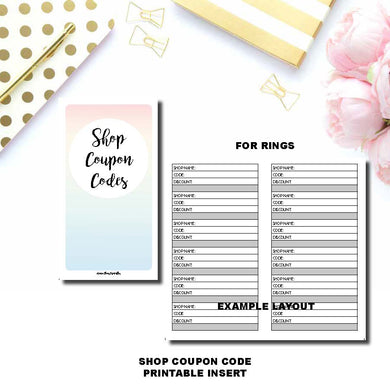Personal Rings Size | Shop Coupon Code Tracker Printable Insert ©