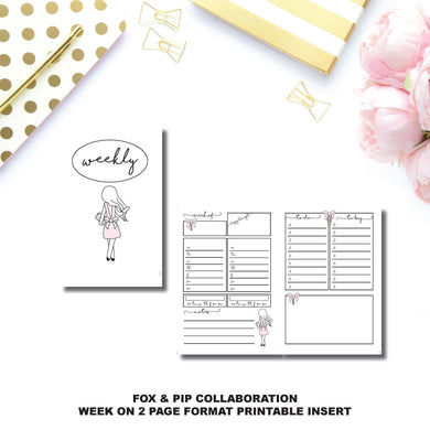 Passport TN Size | FOX&PIP Collaboration - Week on 2 Page Printable Insert ©