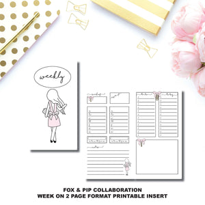 Personal TN Size | FOX&PIP Collaboration - Week on 2 Page Printable Insert ©