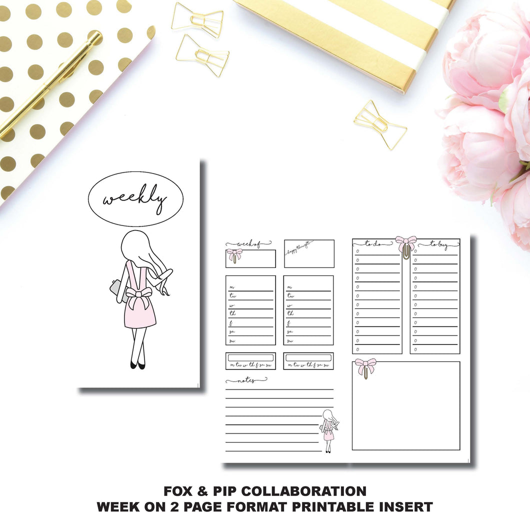 Personal TN Size | FOX&PIP Collaboration - Week on 2 Page Printable Insert ©