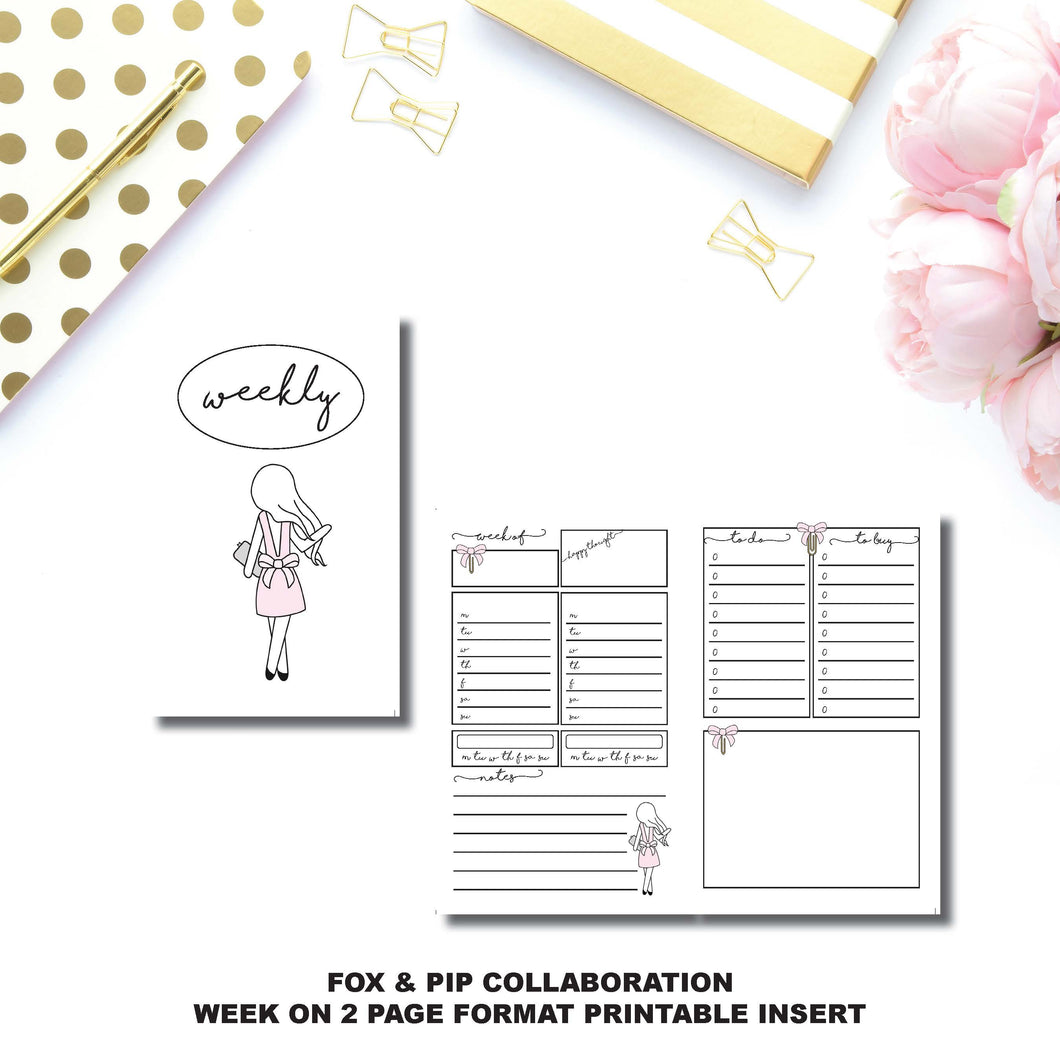 Pocket TN Size | FOX&PIP Collaboration - Week on 2 Page Printable Insert ©