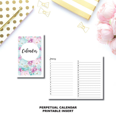 CAHIER TN Size | Perpetual Calendar Printable Insert ©