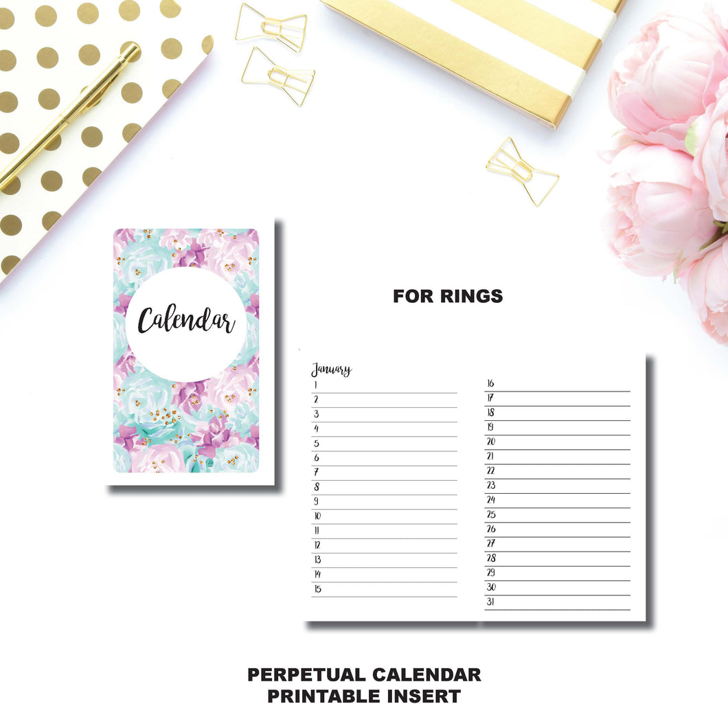 HALF LETTER RINGS Size | Perpetual Calendar Printable Insert ©