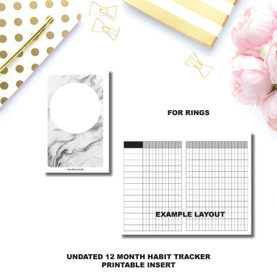 HALF LETTER RINGS Size | Undated 12 Month Habit Tracker Printable Insert ©