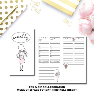 STANDARD TN Size | FOX&PIP Collaboration - Week on 2 Page Printable Insert ©