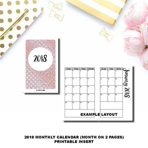 CAHIER TN Size  | 2018 Monthly Calendar (SUNDAY Start) PRINTABLE INSERT ©
